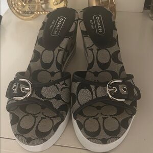 Coach Monogram Black and White Mules